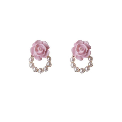 Faux Pearl Floral Alloy Stud Earring