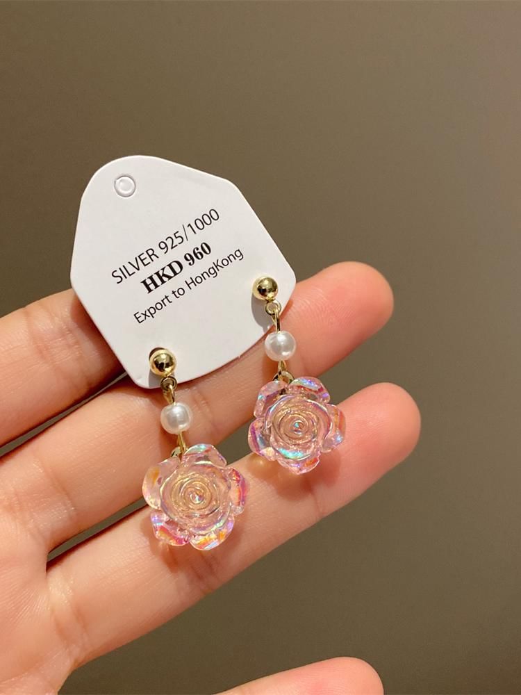 Faux Pearl Earring Dangle Alloy Floral