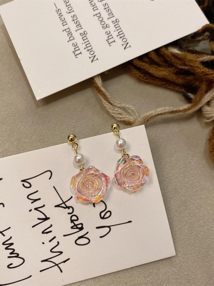 Faux Pearl Earring Dangle Alloy Floral