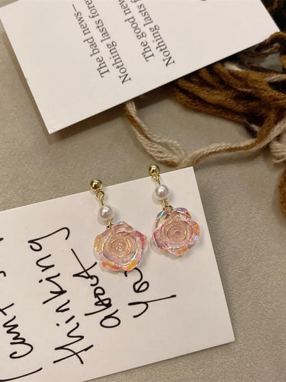 Faux Pearl Earring Dangle Alloy Floral