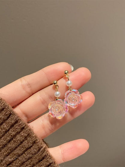 Faux Pearl Earring Dangle Alloy Floral