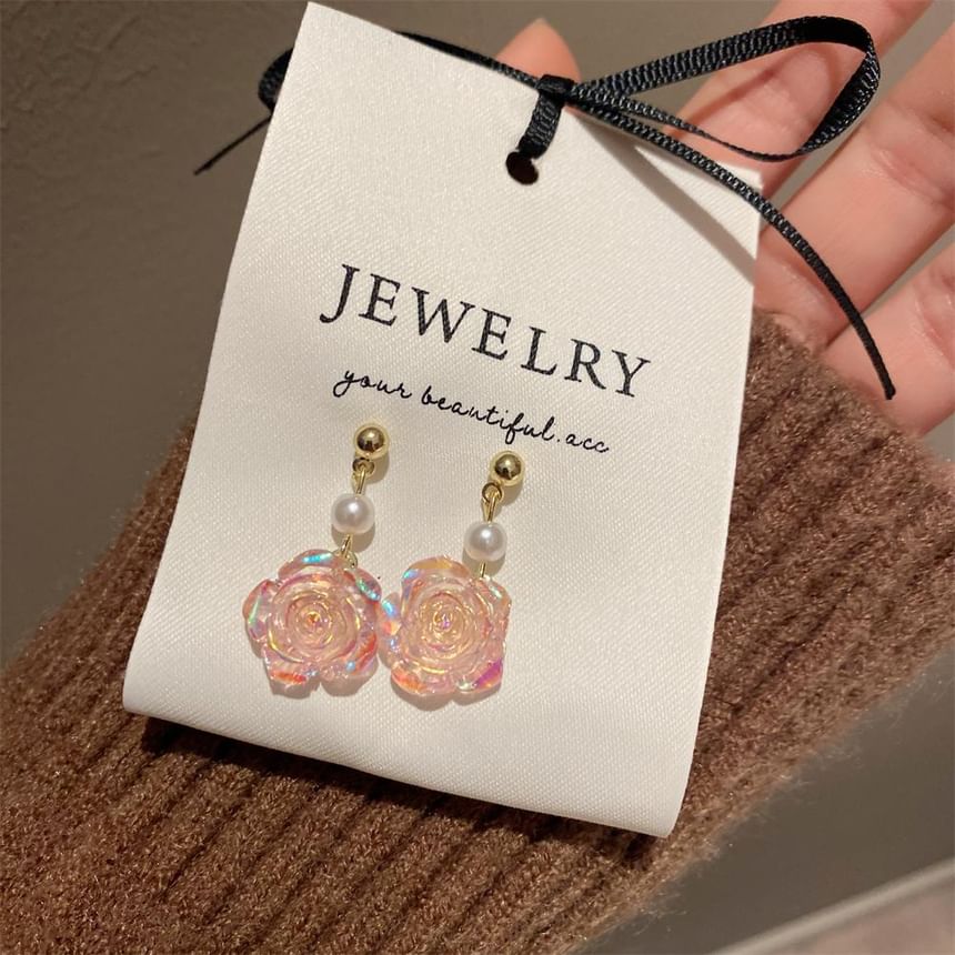 Faux Pearl Earring Dangle Alloy Floral