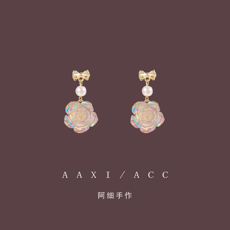 Faux Pearl Earring Dangle Alloy Floral