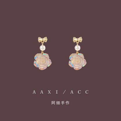 Faux Pearl Earring Dangle Alloy Floral