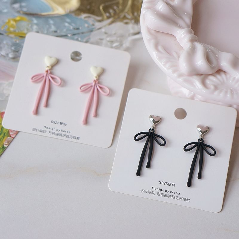 Earring Heart Drop Alloy Bow