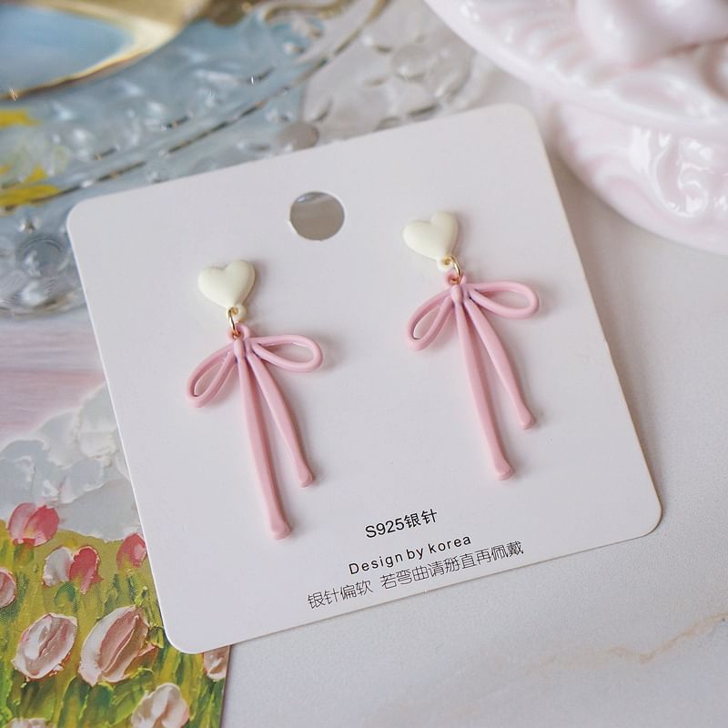 Earring Heart Drop Alloy Bow