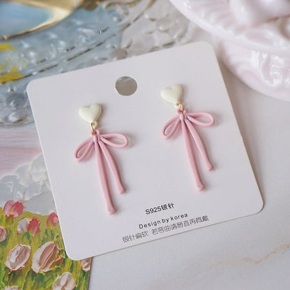 Earring Heart Drop Alloy Bow