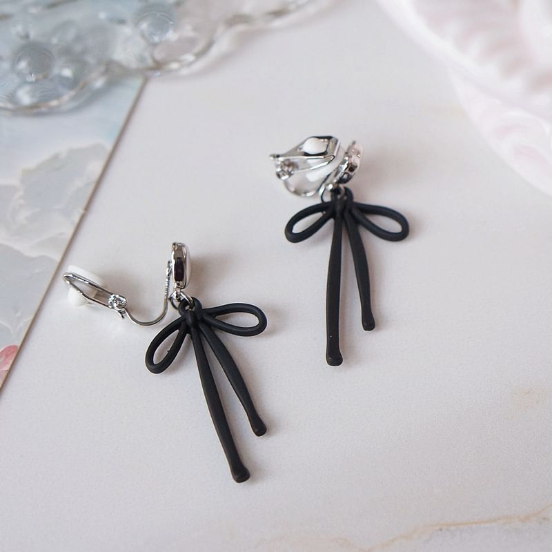 Earring Heart Drop Alloy Bow