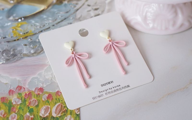 Earring Heart Drop Alloy Bow