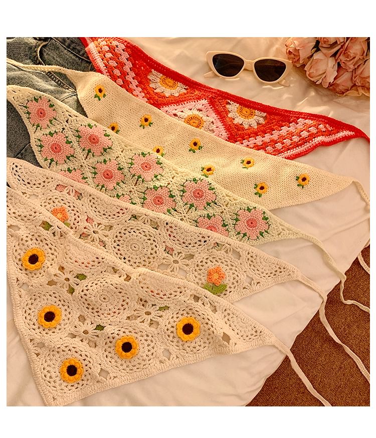 Floral Lace Crochet Scarf