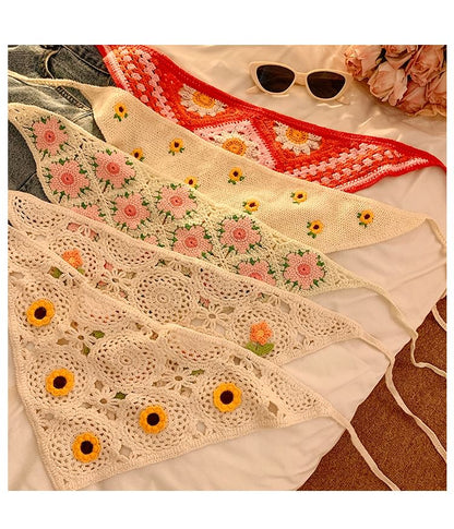 Floral Lace Crochet Scarf