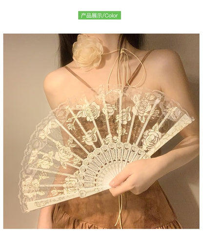 Floral Foldable Set (Various Designs) Lace Choker Fan Hand /