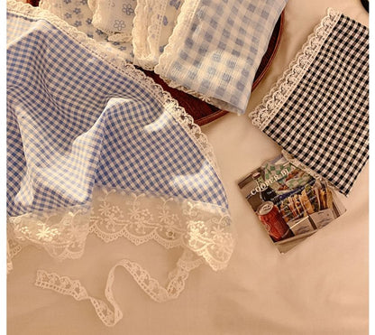 Triangle Plaid Trim Lace Designs) (Various Head Scarf