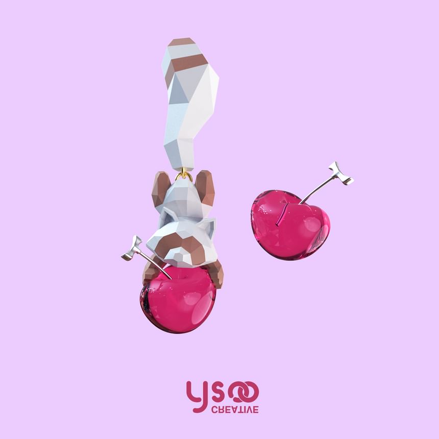 Stud Raccoon Clip-On / Cherry Ear Earring