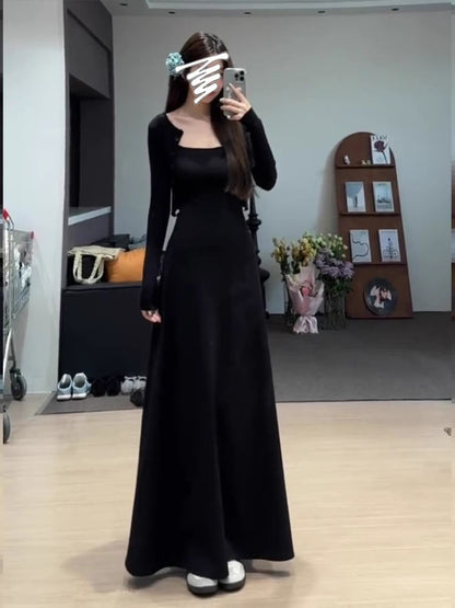 Sleeveless Square Neck Plain Maxi A-Line Dress