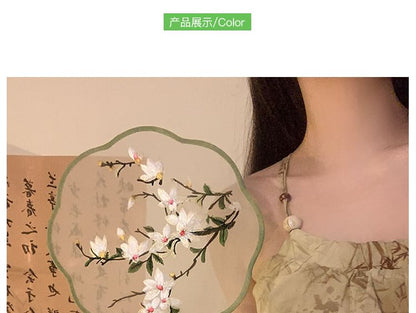 Hand Fan Embroidered Tassel Print /