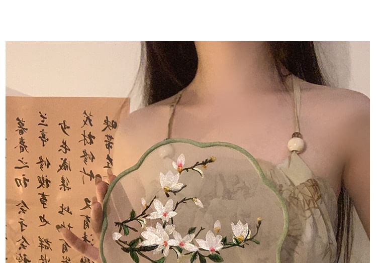 Hand Fan Embroidered Tassel Print /