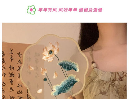 Hand Fan Embroidered Tassel Print /