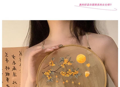 Hand Fan Embroidered Tassel Print /