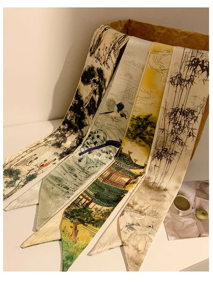 Narrow Tie Scarf Hair Print