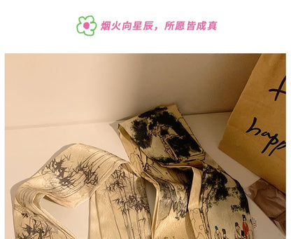 Narrow Tie Scarf Hair Print