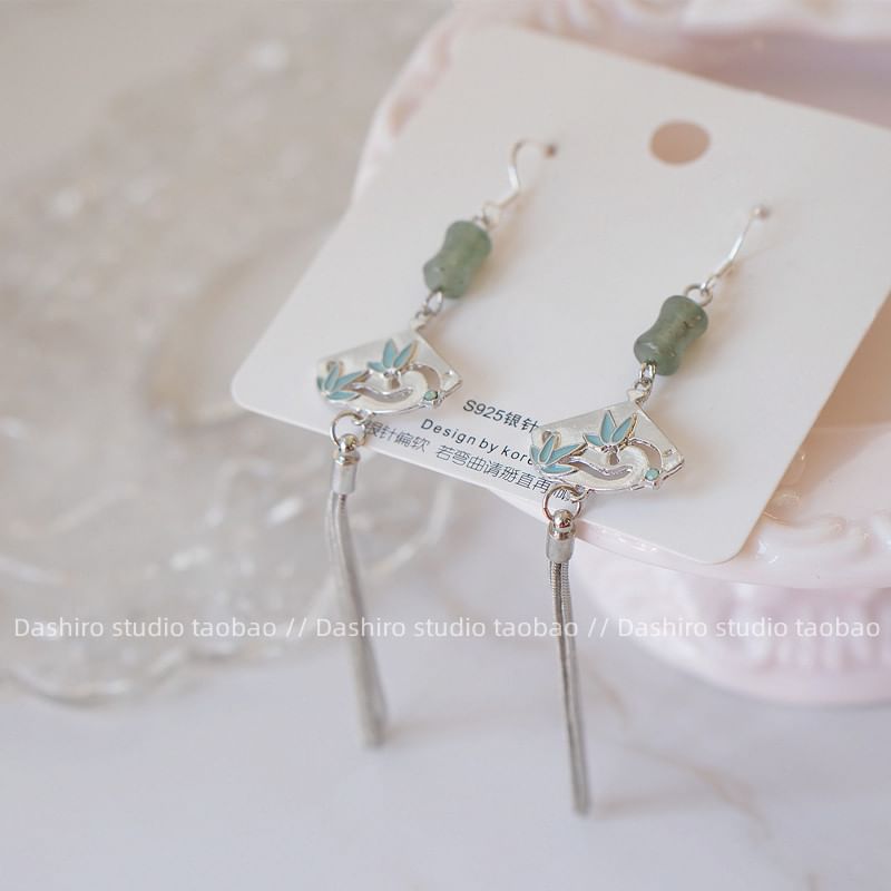 Alloy Gemstone Dangle Fan Earring Faux
