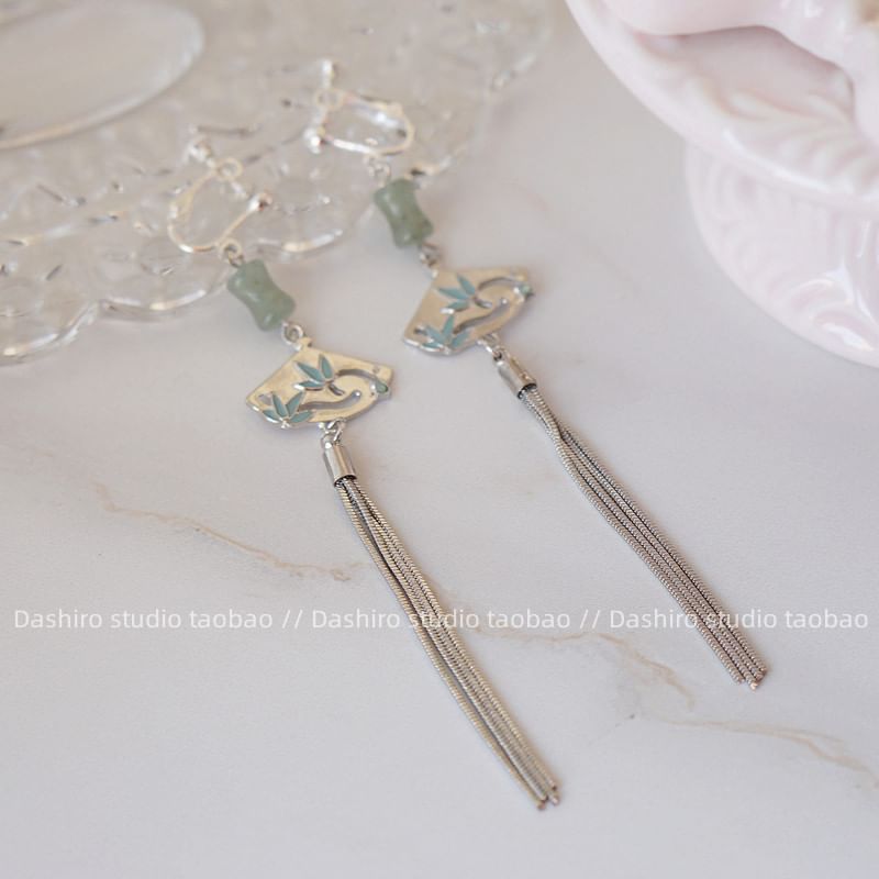 Alloy Gemstone Dangle Fan Earring Faux