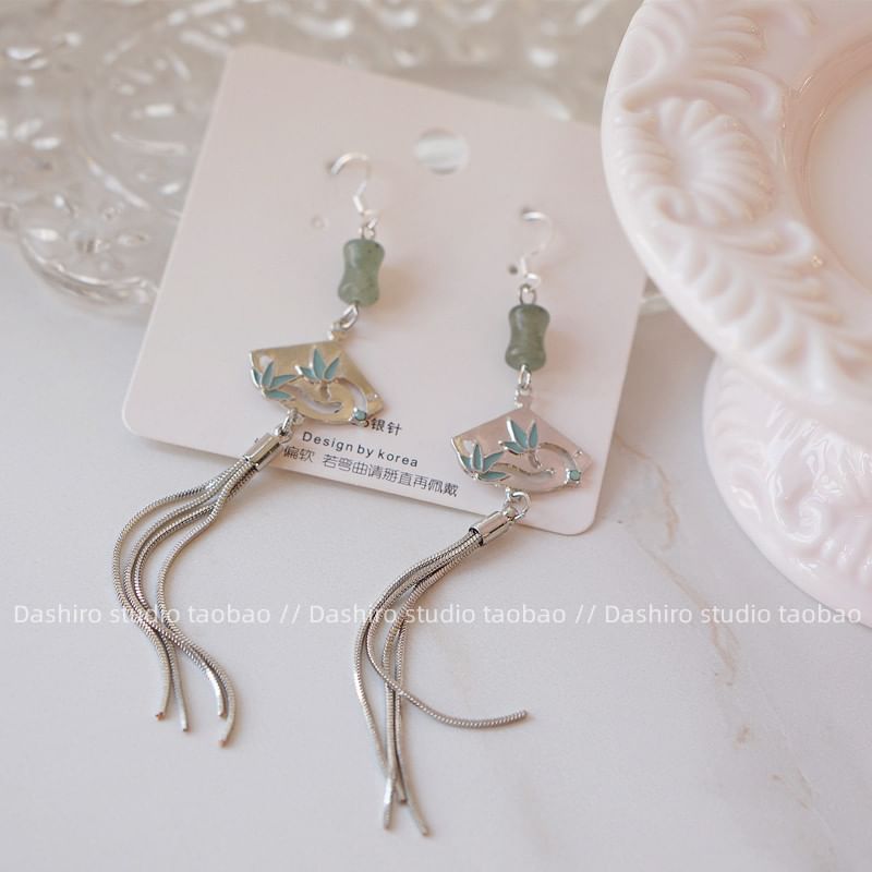 Alloy Gemstone Dangle Fan Earring Faux