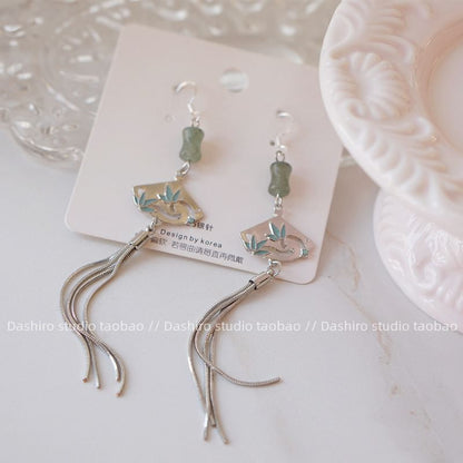 Alloy Gemstone Dangle Fan Earring Faux