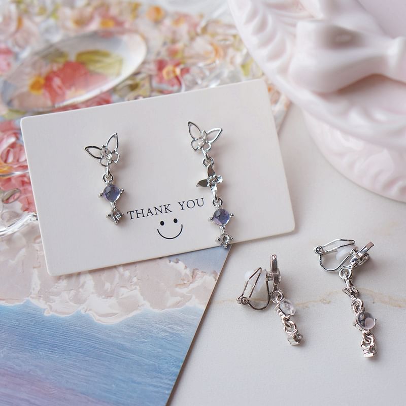 Dangle Alloy Asymmetrical Faux Butterfly Earring Crystal