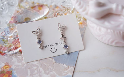 Dangle Alloy Asymmetrical Faux Butterfly Earring Crystal