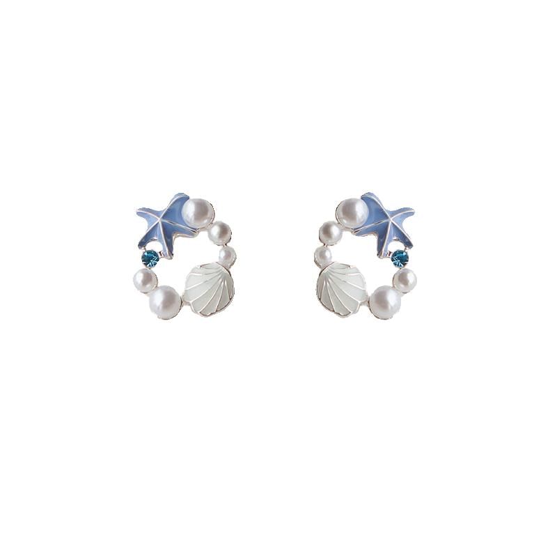 Shell Alloy Faux Pearl Starfish Stud Earring