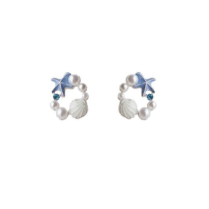 Shell Alloy Faux Pearl Starfish Stud Earring