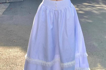 Set: Short-Sleeve Collared Flower Detail Ruched Crop Blouse + High Rise Ruffle Midi A-Line Skirt