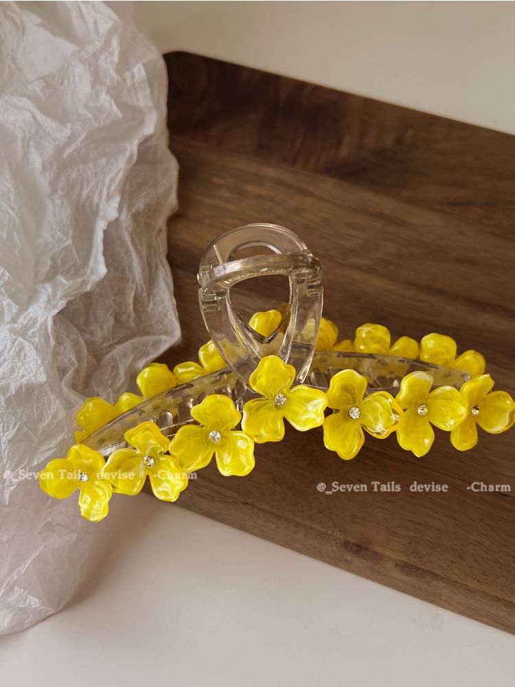 Floral Hair Claw Rhinestone