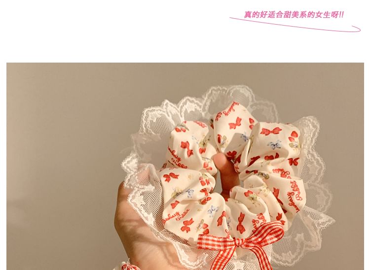 Bandana Lace Cherry Trim Floral Scrunchie / (Various Designs)