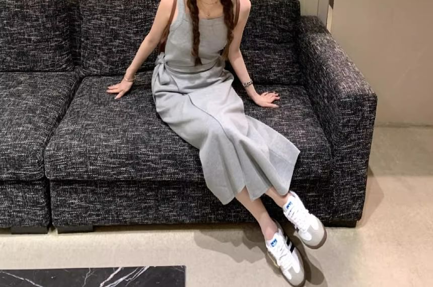 Spaghetti Strap Plain Wrap Maxi Sundress