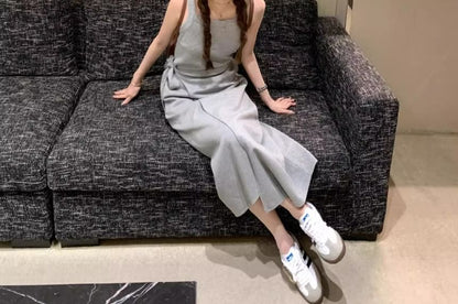 Spaghetti Strap Plain Wrap Maxi Sundress