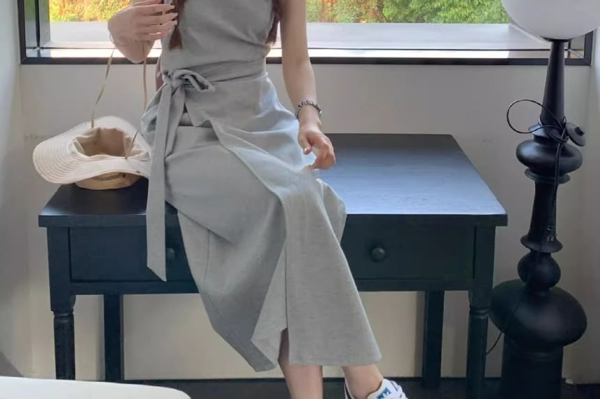 Spaghetti Strap Plain Wrap Maxi Sundress