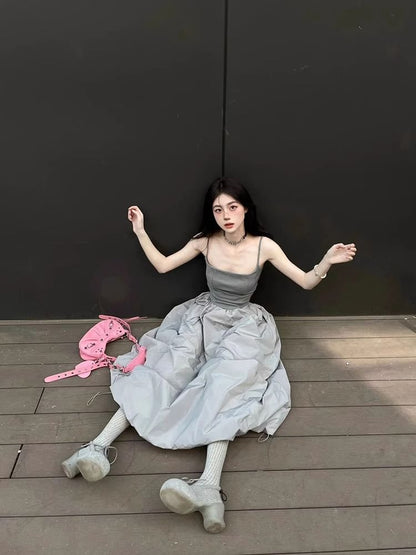 Plain Cami Top / High Waist Maxi A-Line Skirt / Set