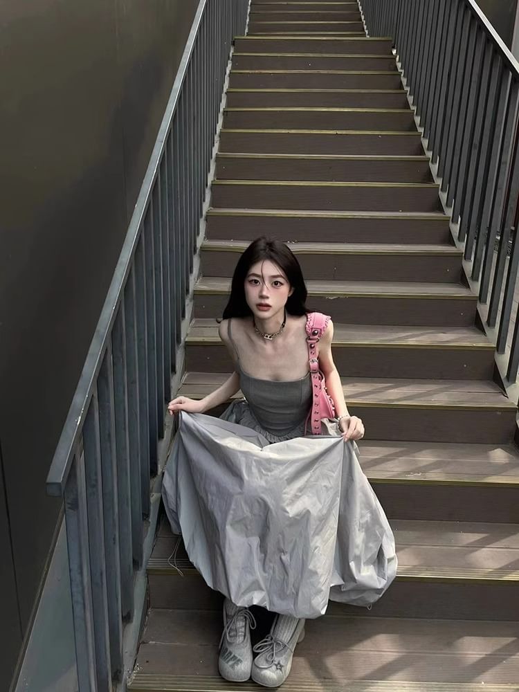 Plain Cami Top / High Waist Maxi A-Line Skirt / Set