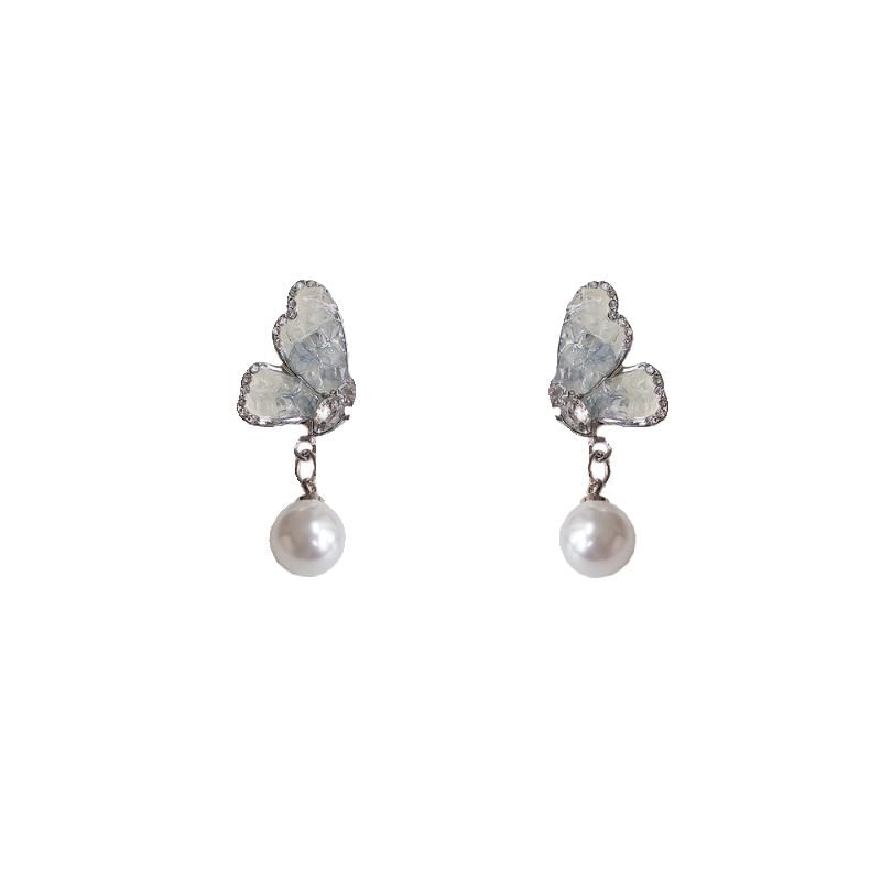 Pearl Crystal Drop / Faux Butterfly Alloy Earring Floral