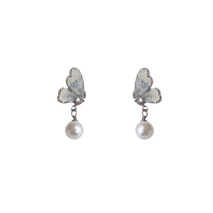 Pearl Crystal Drop / Faux Butterfly Alloy Earring Floral