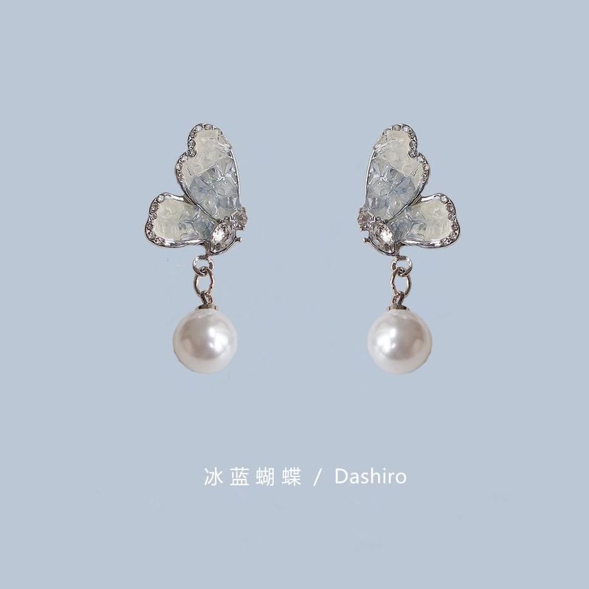 Pearl Crystal Drop / Faux Butterfly Alloy Earring Floral