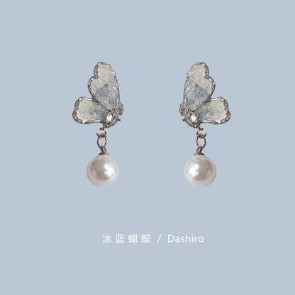 Pearl Crystal Drop / Faux Butterfly Alloy Earring Floral