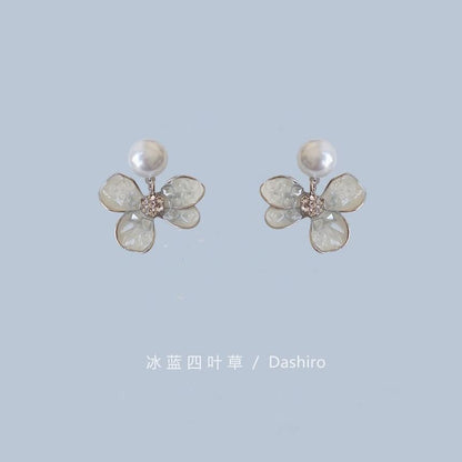 Pearl Crystal Drop / Faux Butterfly Alloy Earring Floral