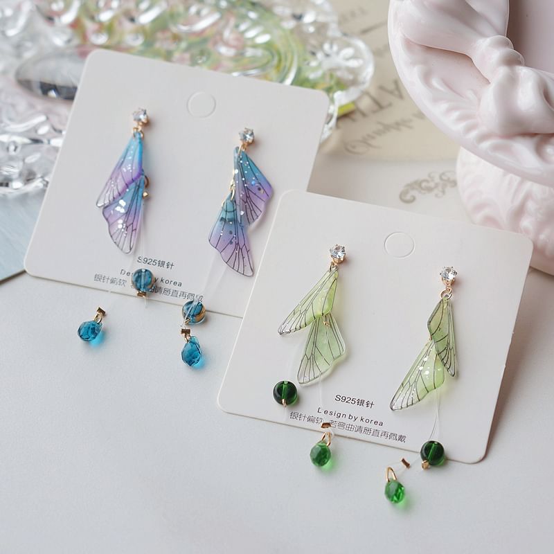 Butterfly Alloy Dangle Crystal Faux Earring