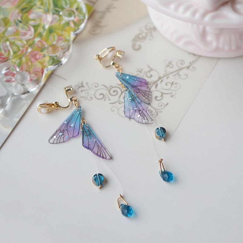 Butterfly Alloy Dangle Crystal Faux Earring