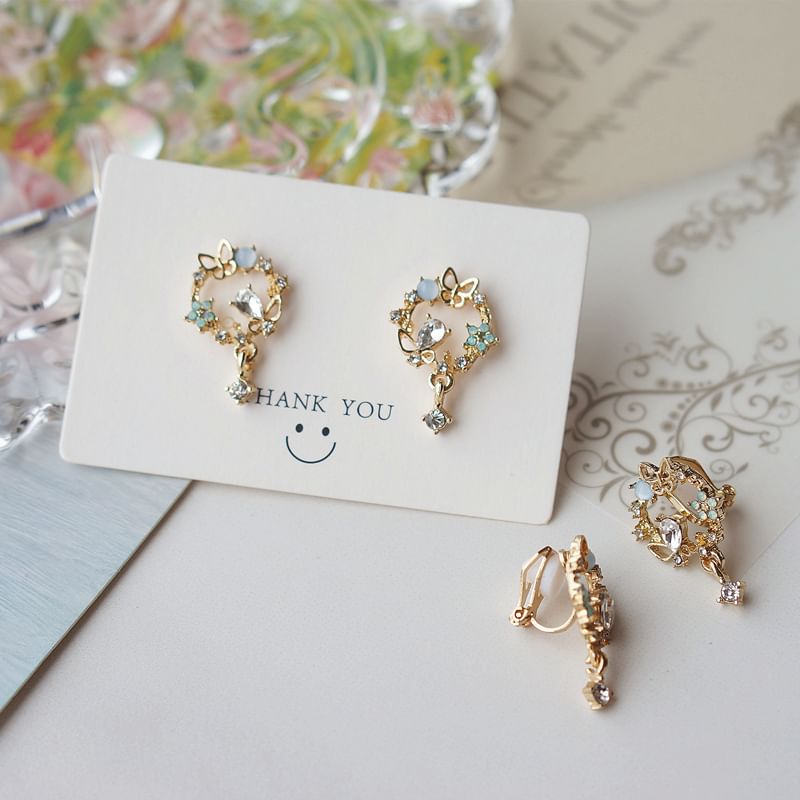 Rhinestone Earring Drop Alloy Butterfly
