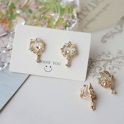Rhinestone Earring Drop Alloy Butterfly